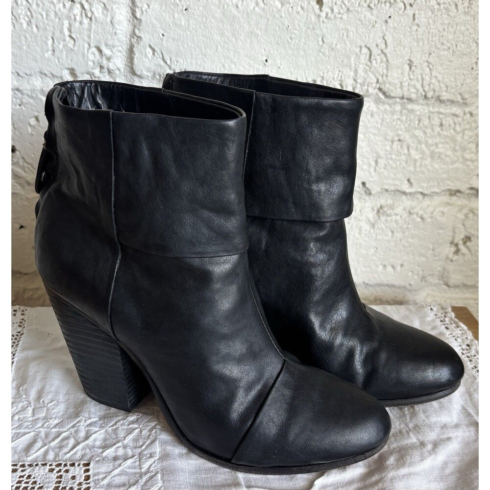 Rag & Bone Classic Newbury Ankle Boots Booties Black Leather Size 9.5 39.5